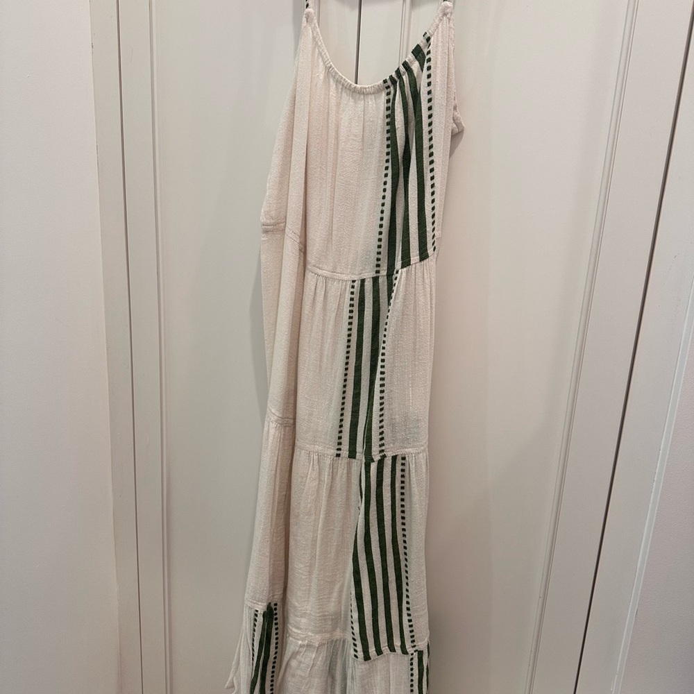 Lemlem Cream and Green Striped Maxi Dress